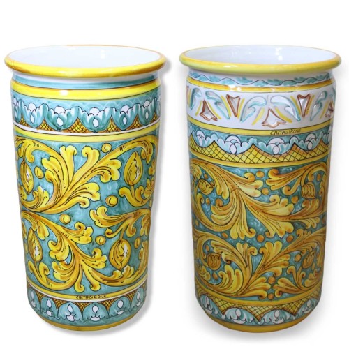 Umbrella stand in Caltagirone ceramic, Baroque decoration on a verdigris background - height approx. 50 cm. Mod GR - 