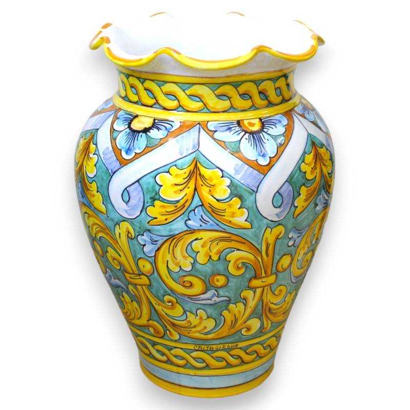 Large Caltagirone ceramic umbrella stand with Barocco decoration, Verdigris background - height 50 cm - 