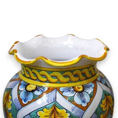 Grand pot parapluie en céramique Caltagirone h 50 cm x Ø 35 cm environ. (1pc) avec 2 options de style de bordure - 