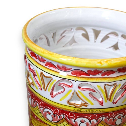 Ceramic Cylindrical paraply står av Caltagirone dekorerad barock på röd bakgrund -  2