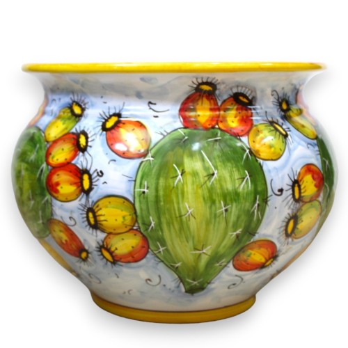 Cachepot Sicilian ceramic plant pot, pale prickly pear and fruit decoration - with 5 size options (1pc) -  2