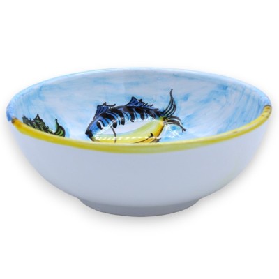 Piatto ciotola fondo, in ceramica Caltagirone - Ø 20 cm x h 8 cm ca. (1Pz) Decoro a tema paesaggio marino casuale - 