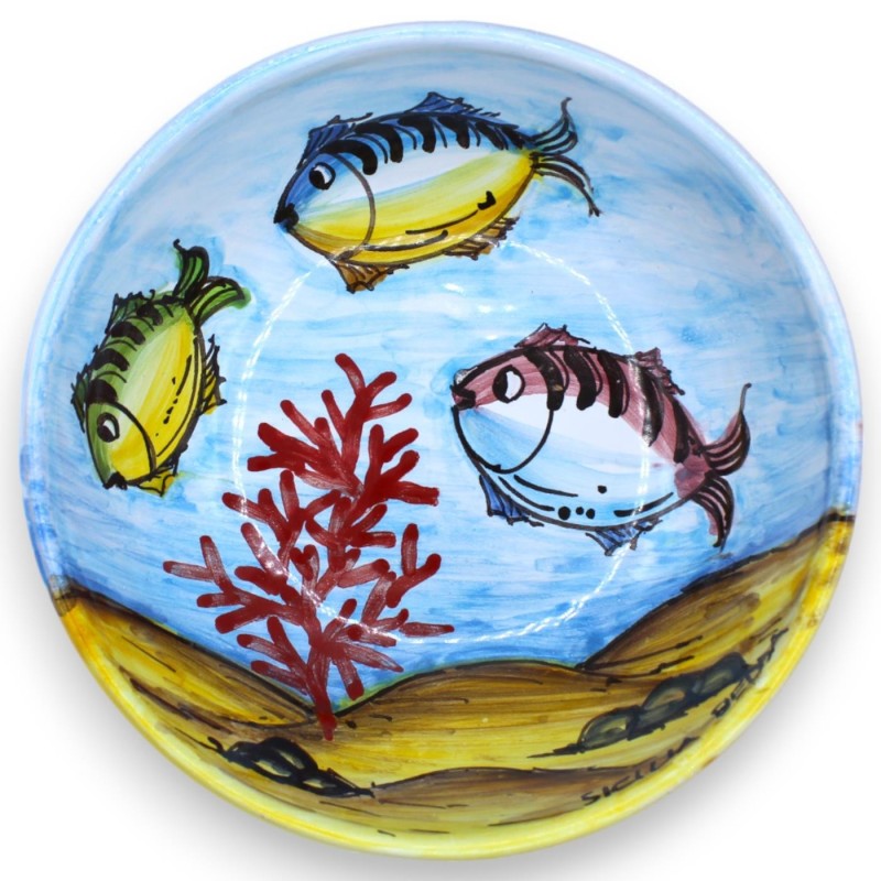 Assiette creuse, en céramique fine - Ø 20 cm x h 8 cm env. (1 pièce) décoration aléatoire sur le thème du paysage marin.