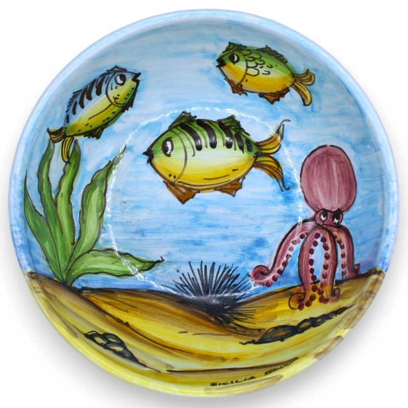 Assiette creuse, en céramique fine - Ø 20 cm x h 8 cm env. (1 pièce) décoration aléatoire sur le thème du paysage marin.
