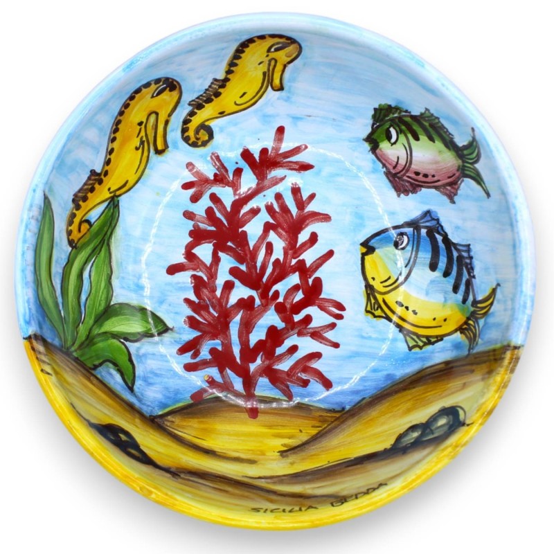 Assiette creuse, en céramique fine - Ø 20 cm x h 8 cm env. (1 pièce) décoration aléatoire sur le thème du paysage marin.