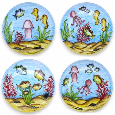 Piatto Ornamentale in pregiata ceramica Ø 30 cm ca. (1pz) Decoro fondale marino Casuale - 