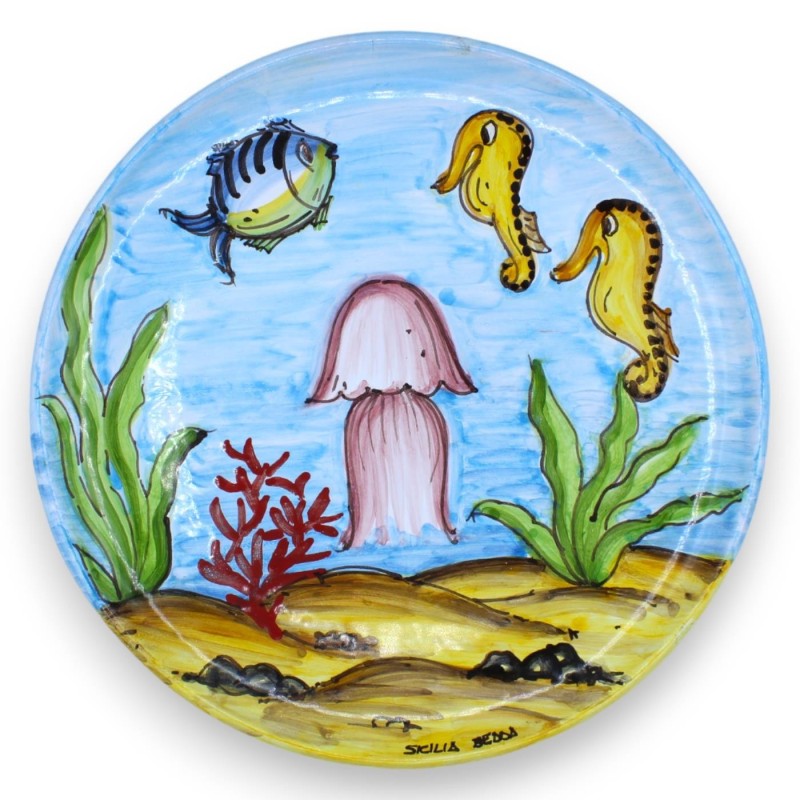 Piatto Ornamentale in pregiata ceramica Ø 30 cm ca. (1pz) Decoro fondale marino Casuale - 