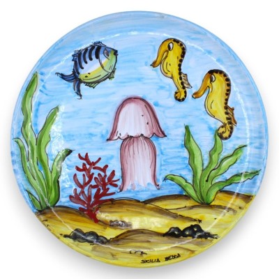 Assiette ornementale en céramique fine sicilienne Ø environ 30 cm. (1pc) Décoration aléatoire des fonds marins - 