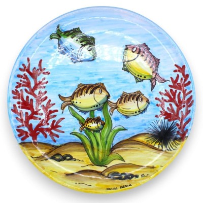 Piatto Ornamentale in pregiata ceramica Siciliana Ø 30 cm ca. (1Unità) Decoro fondale marino Casuale - 