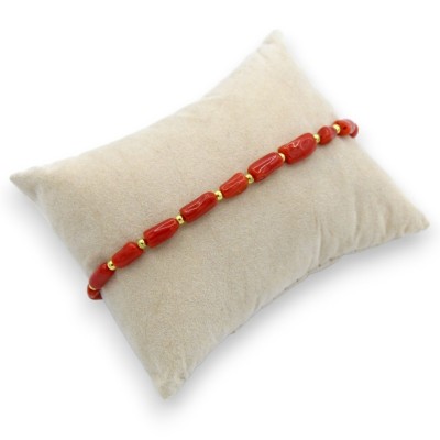 Bracciale con Cannucce di Corallo e Chiusura in Ottone, L 20 cm ca. - 