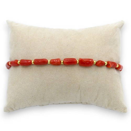 Bracelet with Coral Straws and Brass Clasp, L approx. 20 cm. - 