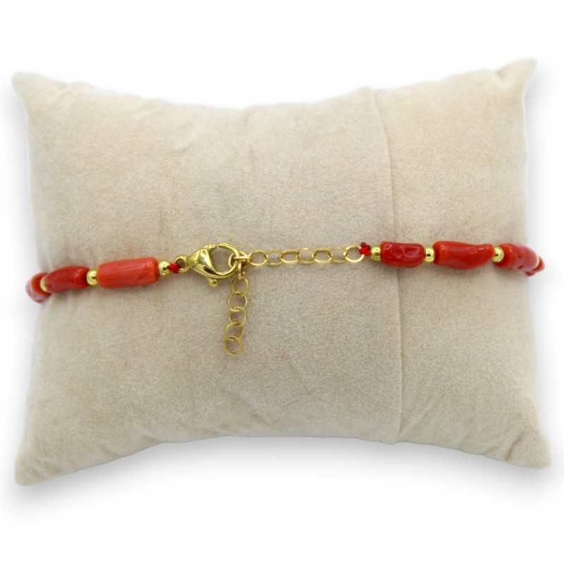 Bracciale con Cannucce di Corallo e Chiusura in Ottone, L 20 cm ca. - 