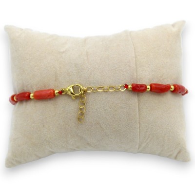 Bracciale con Cannucce di Corallo e Chiusura in Ottone, L 20 cm ca. - 