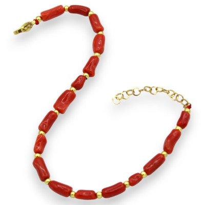 Bracciale con Cannucce di Corallo e Chiusura in Ottone, L 20 cm ca. - 