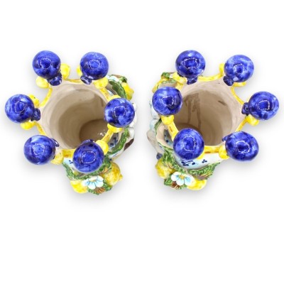 Moorkop Caltagirone h ca. 30 cm (1pc) Optie voor man of vrouw - blauwe achtergrond met kroon, citroenen en bloemen - 