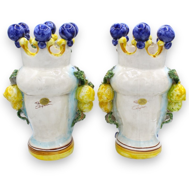 Moorkop Caltagirone h ca. 30 cm (1pc) Optie voor man of vrouw - blauwe achtergrond met kroon, citroenen en bloemen - 