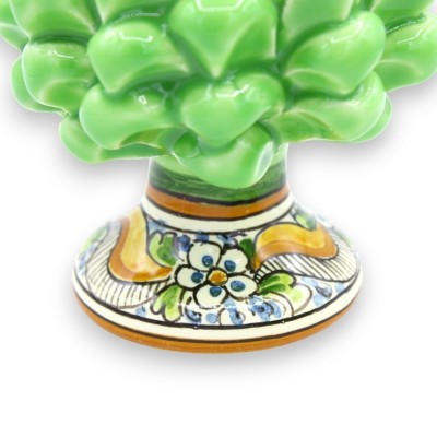 Pigna siciliana Caltagirone, h 15 cm ca. (1Unità) Verde Chiaro con gambo decorato - Decoro gambo casuale - 