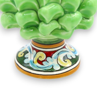 Pigna siciliana Caltagirone, h 15 cm ca. (1Unità) Verde Chiaro con gambo decorato - Decoro gambo casuale - 