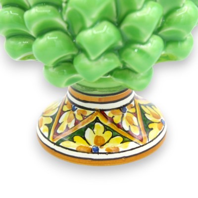 Pigna siciliana Caltagirone, h 15 cm ca. (1Unità) Verde Chiaro con gambo decorato - Decoro gambo casuale - 