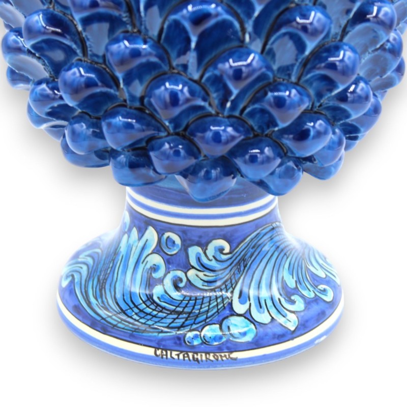 Szyszka sycylijska z ceramiki Caltagirone, antyczny błękit, 2 opcje rozmiaru (1 szt.) podstawa z niebieską dekoracją bar