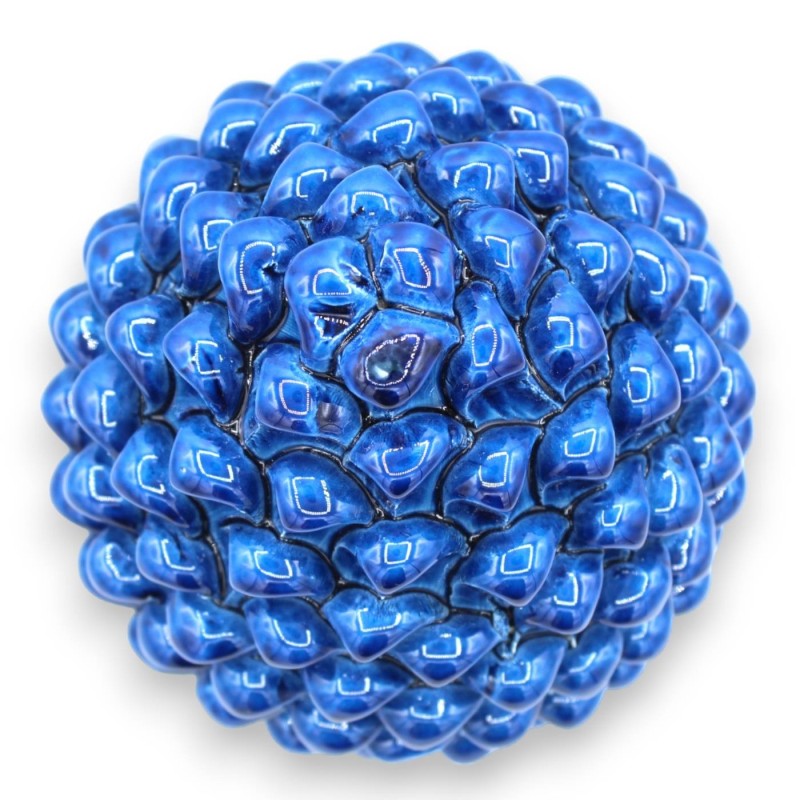 Sicilian Pine Cone in Caltagirone Ceramic, Antique Blue, 2 size options (1pc) base with blue baroque decoration - 