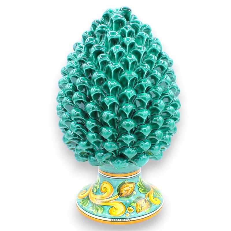 Sicilian pine cone in Caltagirone ceramic, Verderame, 2 size options (1pc) base with baroque and floral decoration - 