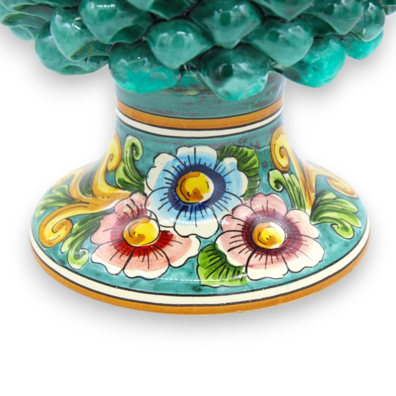 Szyszka sycylijska z ceramiki Caltagirone, Verderame, 2 opcje rozmiaru (1 szt.) podstawa z dekoracją barokową i kwiatową