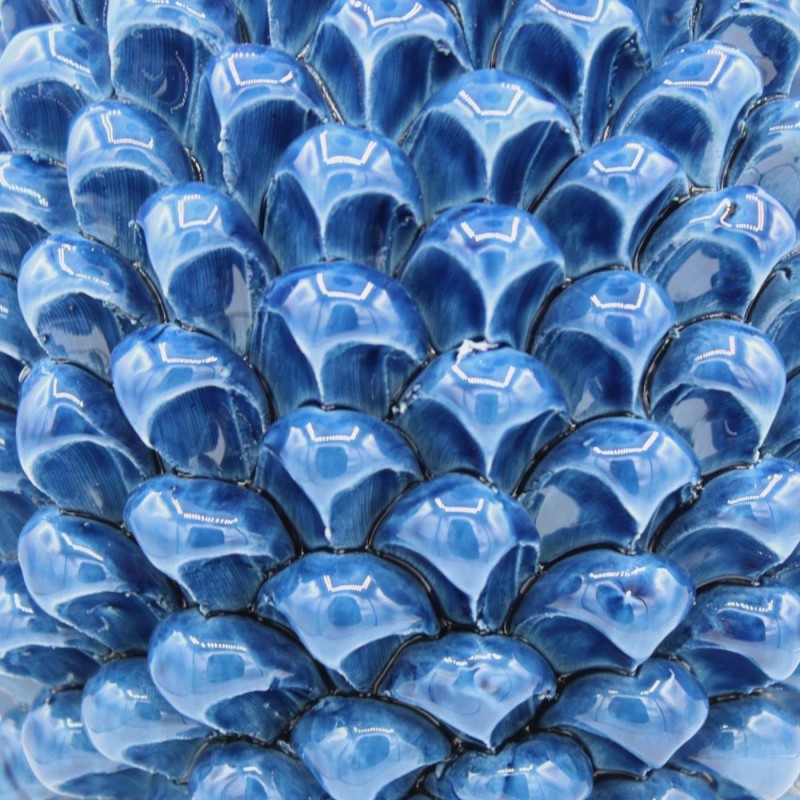 Cono de pino siciliano en cerámica Caltagirone, azul antiguo, base de 2 opciones de tamaño (1 pieza) con decoración flor