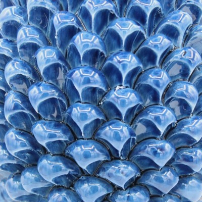 Pigna Siciliana in Ceramica Caltagirone, Blu Anticato, 2 opzioni misura (1Unità) base decoro '600 e floreale - 