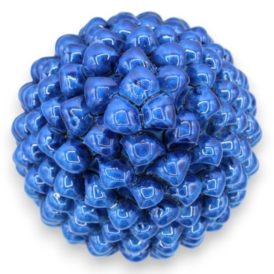 Cono de pino siciliano en cerámica Caltagirone, azul antiguo, base de 2 opciones de tamaño (1 pieza) con decoración flor