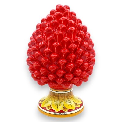 Pomme de pin sicilienne en céramique de Caltagirone, rouge, 2 options de tailles (1pc) base avec décoration de feuilles 