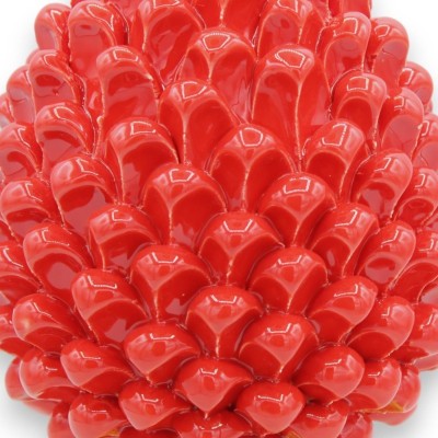 Sicilian pine cone in Caltagirone ceramic, red, 2 size options (1pc) base with yellow leaves decoration - 