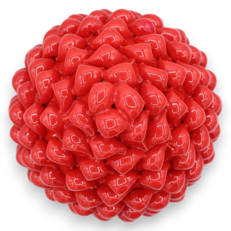 Piña de pino siciliano en cerámica Caltagirone, roja, base de 2 opciones de tamaño (1 pieza) con decoración de hojas ama