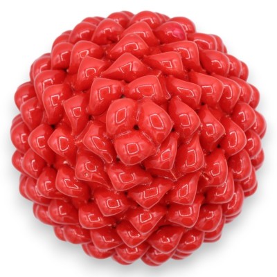 Pigna Siciliana in Ceramica Caltagirone, Rosso, 2 opzioni misura (1Unità) base decoro foglie gialle - 