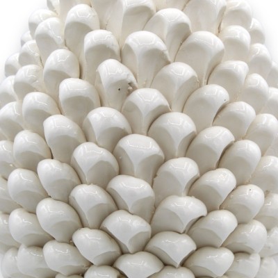 Piña siciliana de cerámica de Caltagirone, blanca, base de 2 opciones de tamaño (1 pieza) con decoración barroca sobre f
