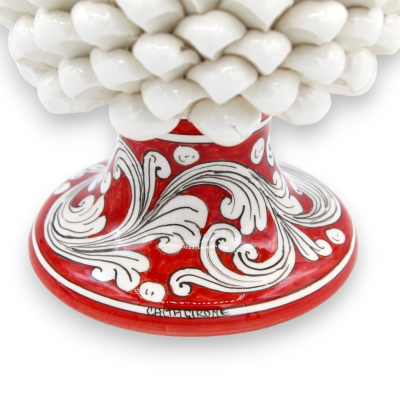 Piña siciliana de cerámica de Caltagirone, blanca, base de 2 opciones de tamaño (1 pieza) con decoración barroca sobre f