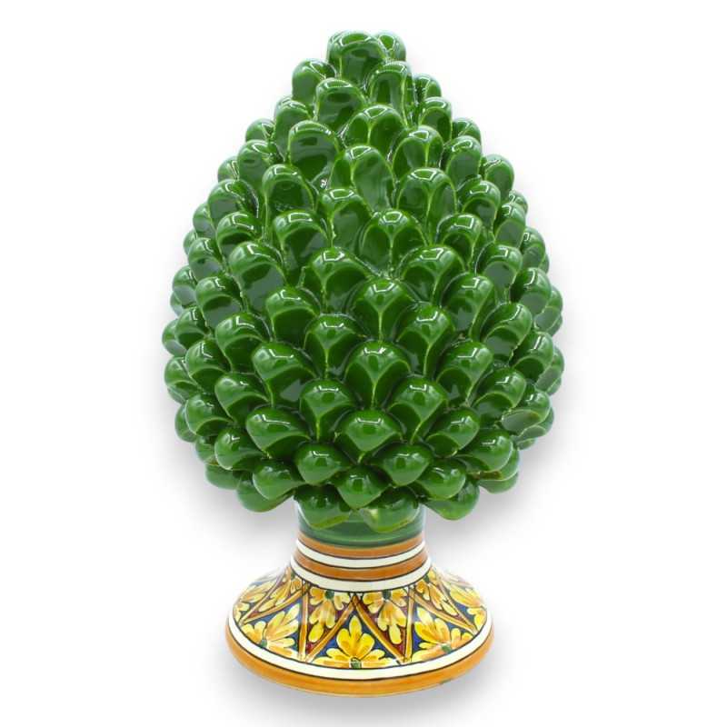 Pomme de Pin Sicilienne en Céramique Caltagirone, Vert Forêt 2 options de taille (1pc) décoration florale et géométrique