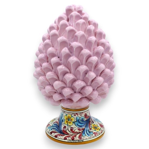 Siciliansk tallkotte i Caltagirone Keramik, Rosa med 2 storleksalternativ (1 st) bas med 1600-tal och blomdekor