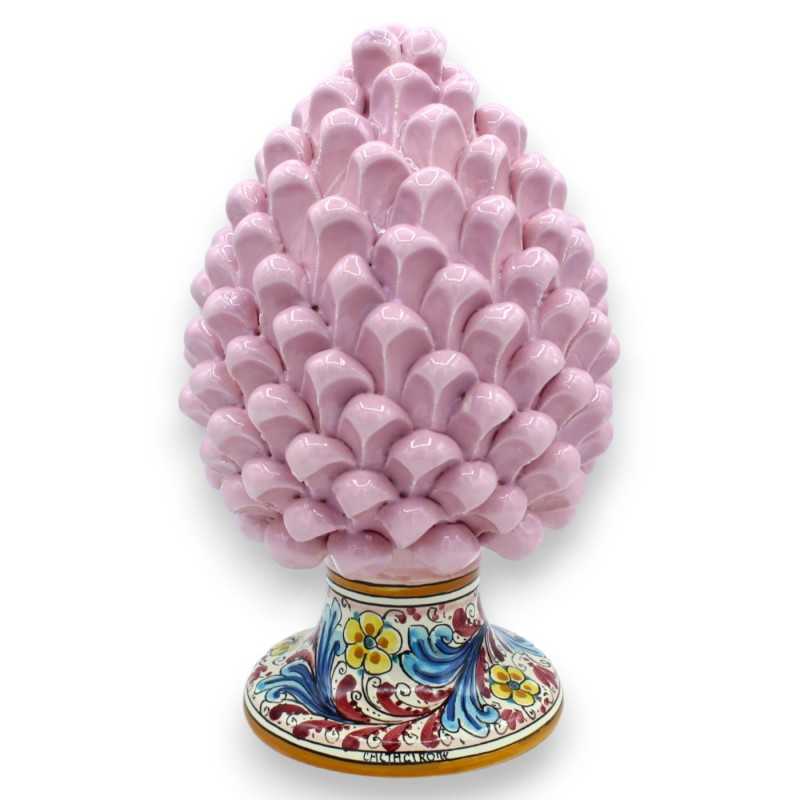 Piña de pino siciliano en cerámica de Caltagirone, rosa con base de 2 opciones de tamaño (1 pieza) con decoración floral