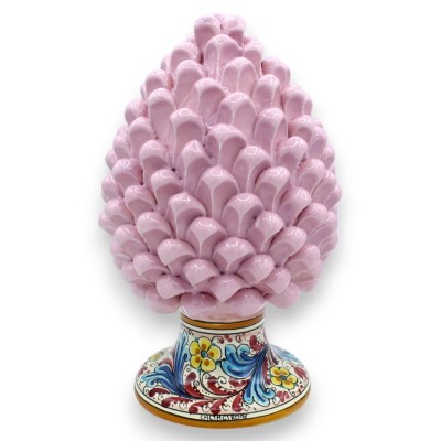 Pigna Siciliana in Ceramica Caltagirone, Rosa con 2 opzioni misura (1Unità) base decoro '600 e floreale - 