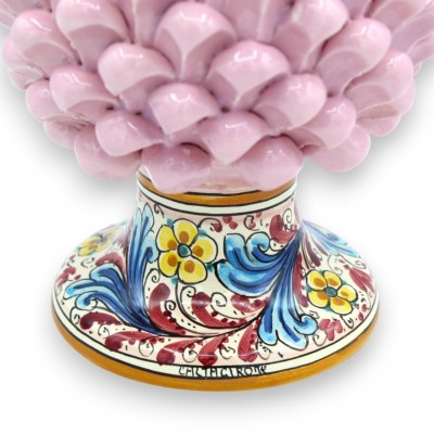 Siciliansk tallkotte i Caltagirone Keramik, Rosa med 2 storleksalternativ (1 st) bas med 1600-tal och blomdekor - 
