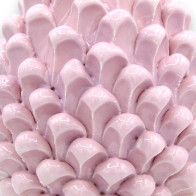 Piña de pino siciliano en cerámica de Caltagirone, rosa con base de 2 opciones de tamaño (1 pieza) con decoración floral