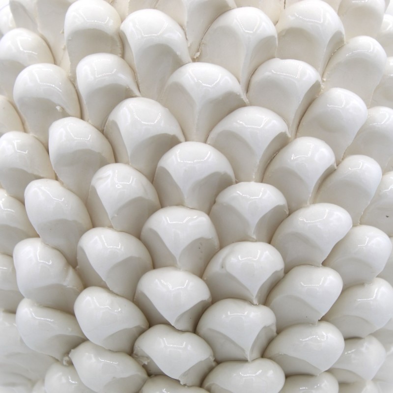 Szyszka sycylijska z ceramiki Caltagirone, biała, 2 opcje rozmiaru (1 szt.) podstawa z XVII w. i dekoracją kwiatową - 