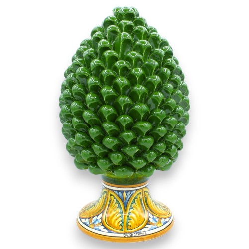 Siciliansk tallkotte i Caltagirone Keramik, Forest Green 2 storlekar (1 st) bas med palm och blomdekor