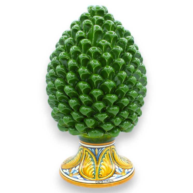 Sicilian Pine Cone in Caltagirone Ceramic, Forest Green 2 size options (1pc) base with palm tree and floral decoration -