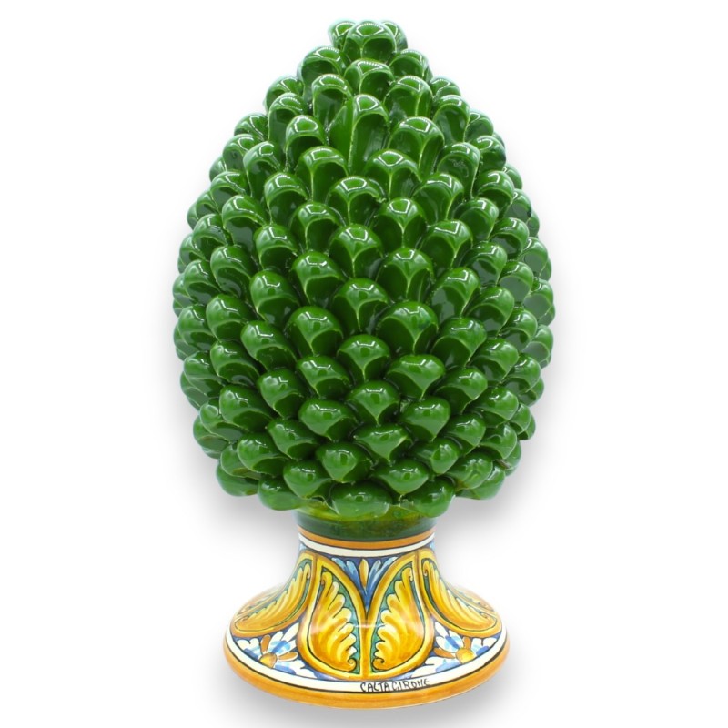 Szyszka sycylijska z ceramiki Caltagirone, leśna zieleń 2 opcje rozmiaru (1 szt.) podstawa z palmą i dekoracją kwiatową 