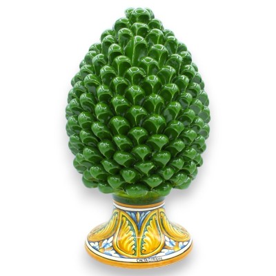 Pigna Siciliana in Ceramica Caltagirone, Verde Bosco 2 opzioni misura (1Unità) base decoro palmetta e floreale - 
