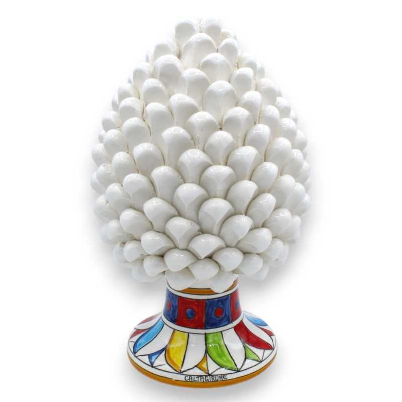 Piña siciliana de cerámica Caltagirone, blanca, 2 opciones de tamaño (1 pieza) base decorativa geométrica multicolor - 