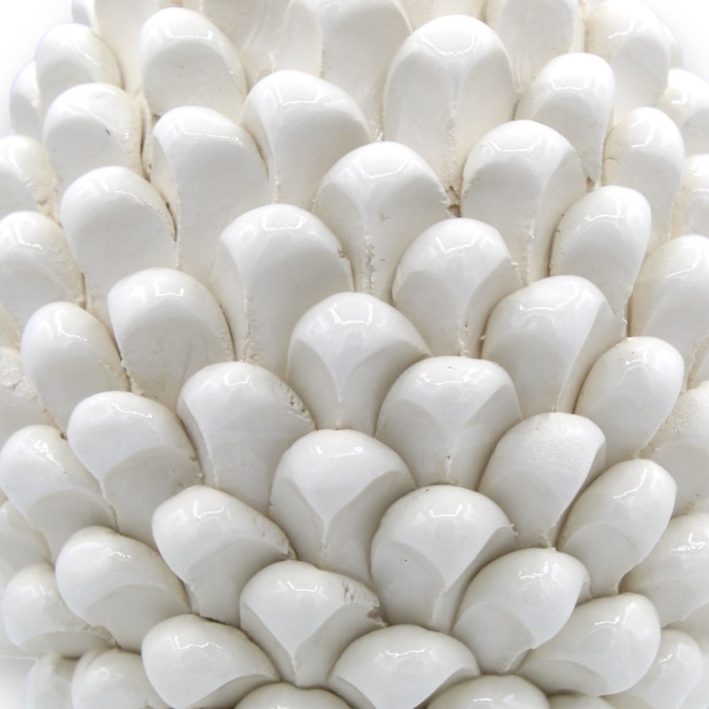 Pomme de pin sicilienne en céramique de Caltagirone, blanche, 2 options de taille (1pc) base de décoration géométrique m
