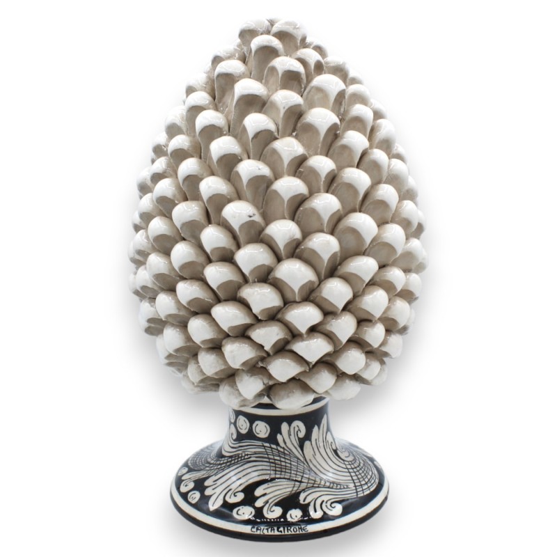 Pinha Siciliana em Cerâmica Caltagirone, Branco Antigo, 2 opções de tamanho (1 unidade) Base de decoração barroca sobre 